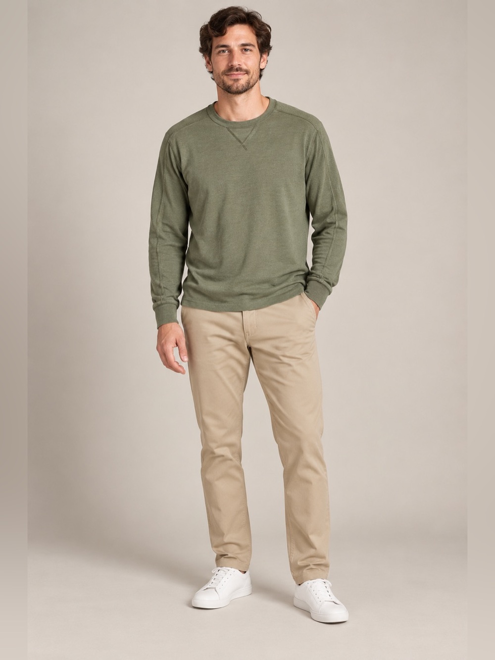 J.Crew Oarsman Olive Green Linen Cotton Crewneck Long Sleeve Tee Size M